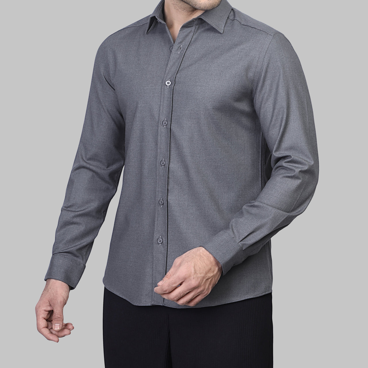 LONG SLEEVE WOOL SHIRT- CHARCOAL
