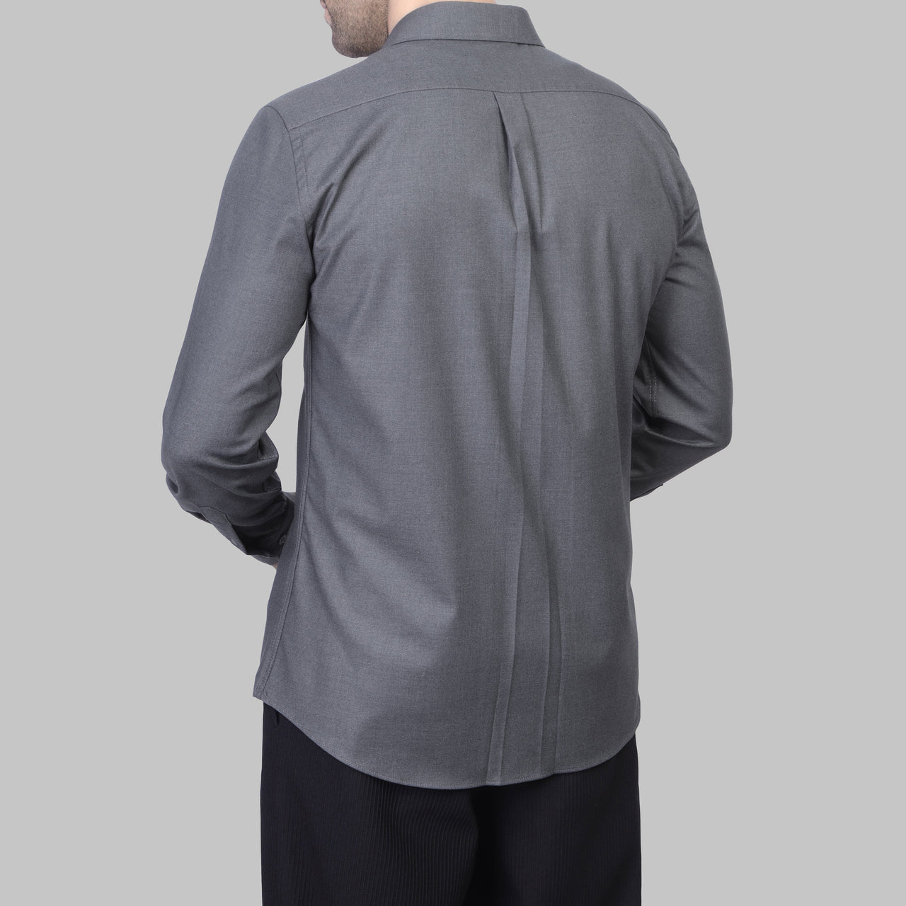 LONG SLEEVE WOOL SHIRT- CHARCOAL