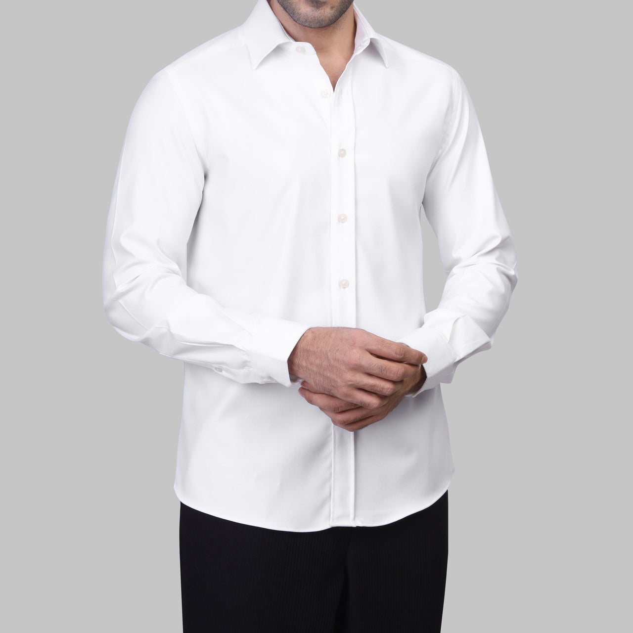 LONG SLEEVE WOOL SHIRT- WHITE