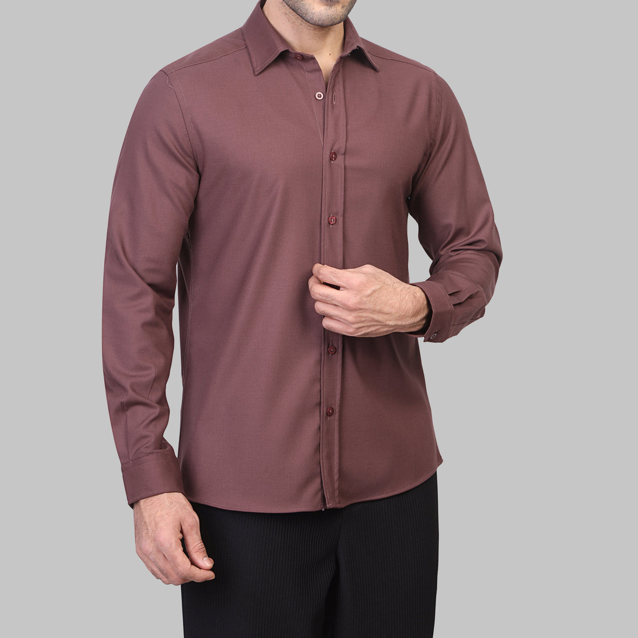 LONG SLEEVE WOOL SHIRT- WINE