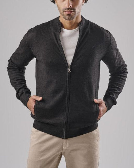 Zip-Up Straight-Fit Sweater  - BLACK- DOCKLAND