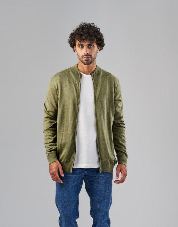 Zip-Up Straight-Fit Sweater  - OLIVE-DOCKLAND