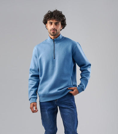 ZIP NECK SWEATSHIRT  - INDIGO-DOCKLAND