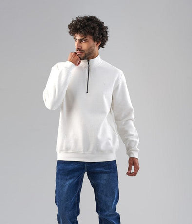 ZIP NECK SWEATSHIRT  - OFF WHITE-DOCKLAND