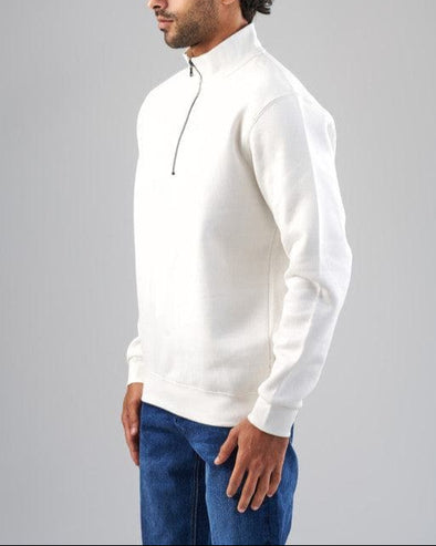 ZIP NECK SWEATSHIRT  - OFF WHITE-DOCKLAND