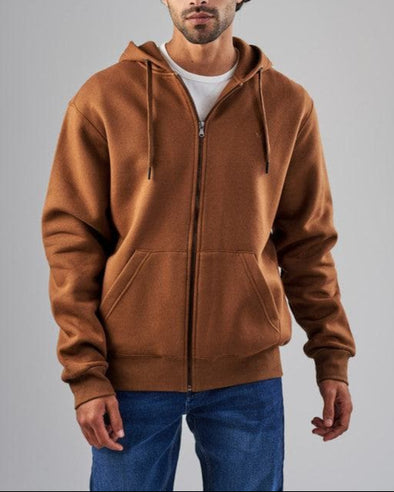 SLIM-FIT ZIP-THROUGH HOODIE-DARK BROWN-DOCKLAND