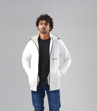 High Neck Zip Hoodie   -  WHITE-DOCKLAND