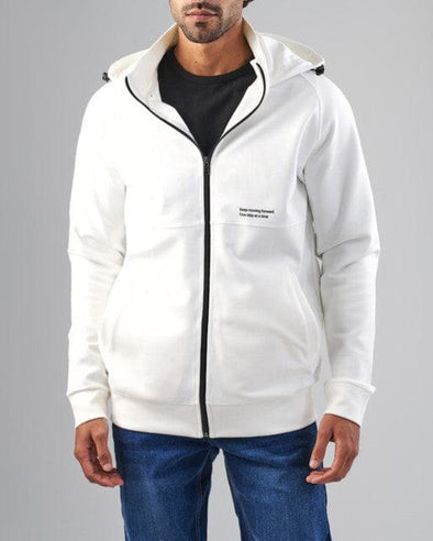 High Neck Zip Hoodie   -  WHITE-DOCKLAND