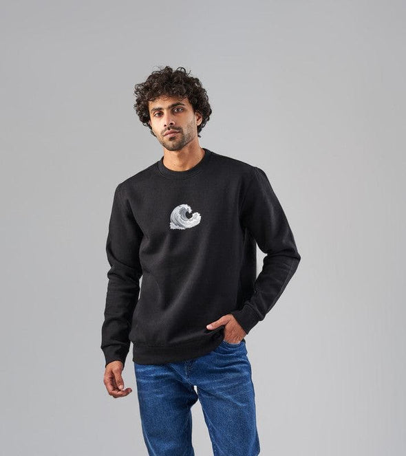 Printed Round Neck Sweatshirt    -  BLACK-DOCKLAND