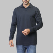 Plain Long-Sleeve Polo Shirt - NAVY - Dockland