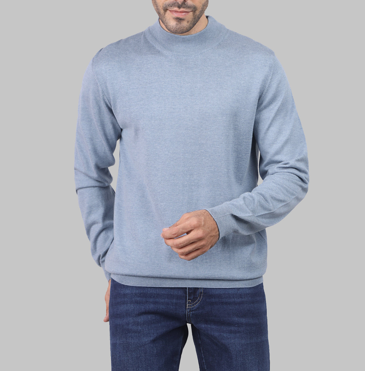 BASIC HALF-NECK SWEATER - BLUE