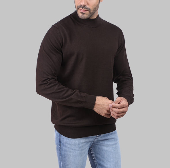 BASIC HALF-NECK SWEATER - BROWN