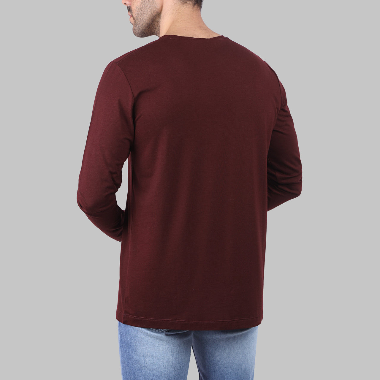 PREMIUM ROUND-NECK LONG-SLEEVE T-SHIRT  - BURGUNDY
