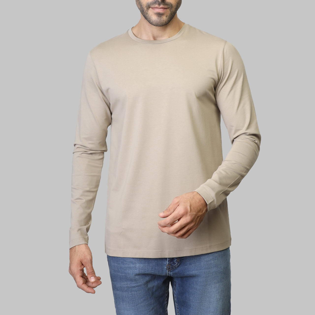 PREMIUM LONG SLEEVE SLIM T-SHIRT – BEIGE - Dockland