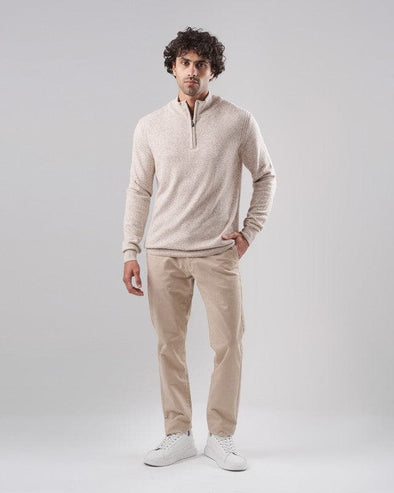 HIGH-NECK SWEATER WITH ZIPPER - LIGHT BEIGE -DOCKLAND