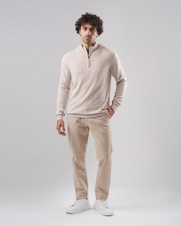 HIGH-NECK SWEATER WITH ZIPPER - LIGHT BEIGE -DOCKLAND