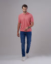 TEXTURED KNIT POLO SHIRT - PINK - Dockland