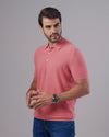 TEXTURED KNIT POLO SHIRT - PINK - Dockland