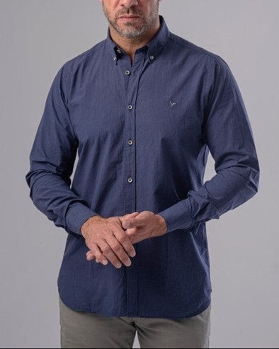 LONG SLEEVE PLAIN SHIRT - NAVY - Dockland