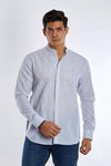Long-Sleeve Linen Shirt With Mandarin Collar - GREY - Dockland