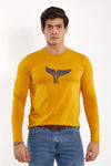 Long Sleeve Round Neck Graphic T-Shirt - MUSTARD - Dockland