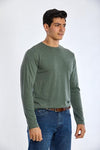 Long Sleeve Round Neck Plain T-Shirt - GREEN OLIVE - Dockland