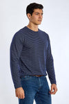 Long Sleeve Round Neck Striped T-Shirt - NAVY - Dockland
