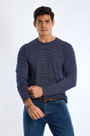 Long Sleeve Round Neck Striped T-Shirt - NAVY - Dockland