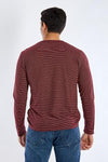 Long Sleeve Round Neck Striped T-Shirt - WINE - Dockland
