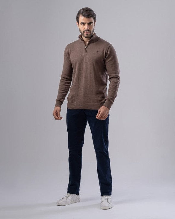 HIGH-NECK SWEATER WITH ZIPPER  - CAFE - Dockland