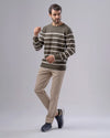 CREW NECK STRIPED SWEATER - OLIVE - Dockland