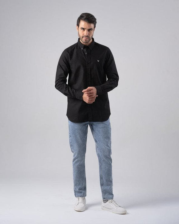 LONG SLEEVE PLAIN OXFORD SHIRT - BLACK - Dockland