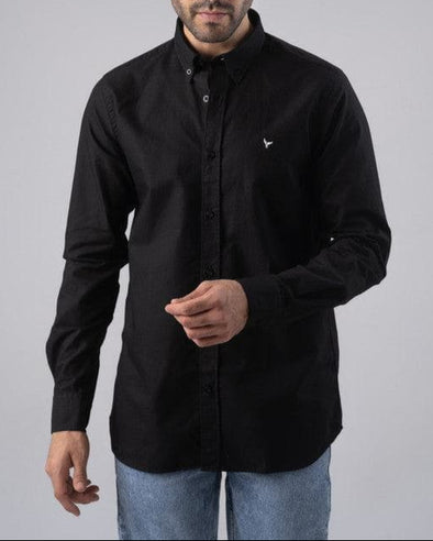 LONG SLEEVE PLAIN OXFORD SHIRT - BLACK - Dockland