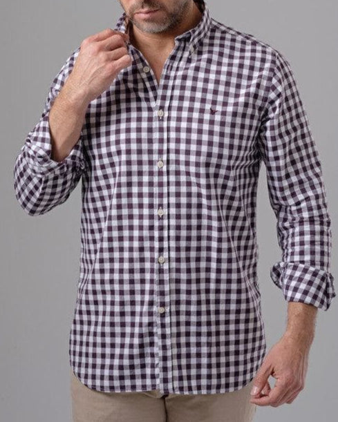 LONG SLEEVE CHECKERED SHIRT - DARK PURPLE - Dockland