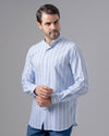 LONG SLEEVE STRIPED SHIRT WITH MANDARIN COLLAR - SKY BLUE - Dockland