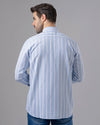 LONG SLEEVE STRIPED SHIRT WITH MANDARIN COLLAR - SKY BLUE - Dockland