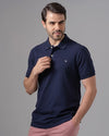 CLASSIC FIT PIQUE POLO SHIRT - NAVY - Dockland