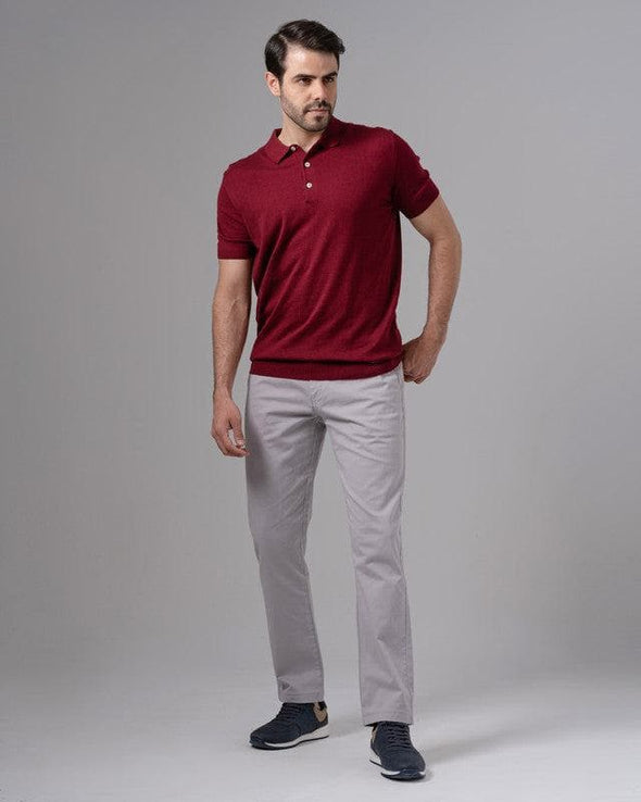 SLIM FIT KNIT POLO SHIRT - WINE - Dockland